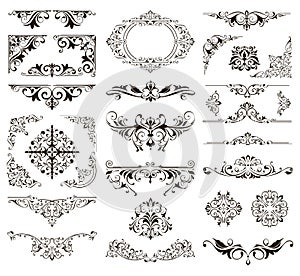 Ornamental design lace borders and corners Vector set art deco floral ornaments elements