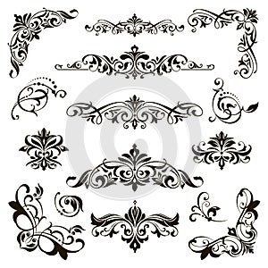 Ornamental design lace borders and corners Vector set art deco floral ornaments elements