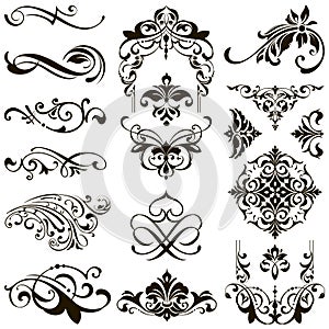 Ornamental design lace borders and corners Vector set art deco floral ornaments elements