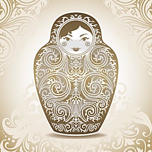 Ornamental doll on patterned background photo