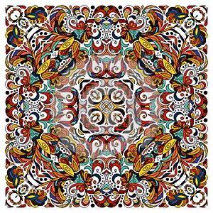 Ornamental doodle floral pattern, design for pocket square, textile, silk shawl, pillow, scarf.