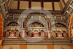 Ornamental doom and ceiling in ministry hall- dharbar hall- of the thanjavur maratha palace