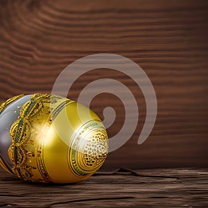 ornamental Easter egg on wooden surface