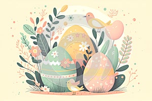 Ornamental Easter eggs with floral decoration, Happy Easter Theme, AI Generative illustration