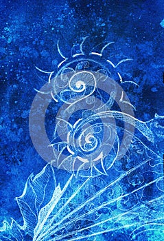 Ornamental filigran drawing with frozen winter time feelingt, spiral and abstract linear structure pattern Color effect photo