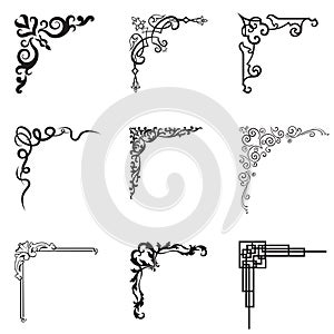 Ornamental floral and geometric corners in different style.