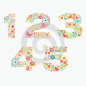 Ornamental floral numbers 1 2 3 4 5