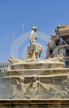 Ornamental Fountain of Hispalis or Fountain of Sevilla in Seville, Andalusia, Spain