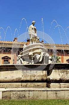 Ornamental Fountain of Hispalis or Fountain of Sevilla in Seville, Andalusia, Spain