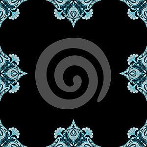 Ornamental frame. Decorative art nouveau border - corners - blue on black