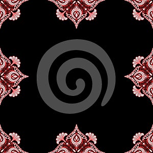 Ornamental frame. Decorative art nouveau border - corners - coral red on black