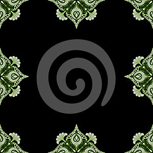 Ornamental frame. Decorative art nouveau border - corners - green on black