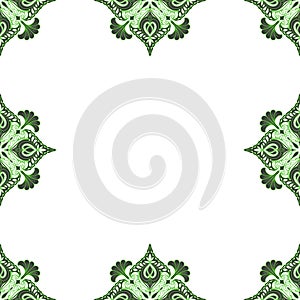 Ornamental frame. Decorative art nouveau border - corners - green on white