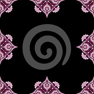 Ornamental frame. Decorative art nouveau border - corners - pink on black