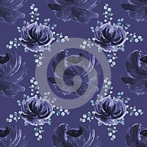 Ornamental geometric seamless pattern. Abstract navy blue floral ornament. Elegant repeat background texture