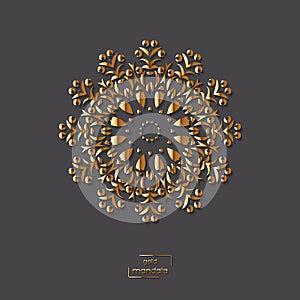 Ornamental gold flower oriental mandala on grey color background