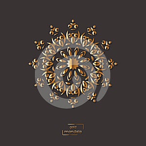 Ornamental gold flower oriental mandala on grey color background