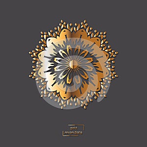 Ornamental gold flower oriental mandala on grey color background