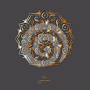 Ornamental gold flower oriental mandala on grey color background