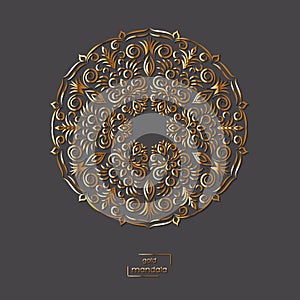 Ornamental gold flower oriental mandala on grey color background