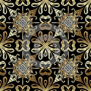 Ornamental gold vintage vector seamless pattern. Greek style ornate floral background. Geometric repeat backdrop