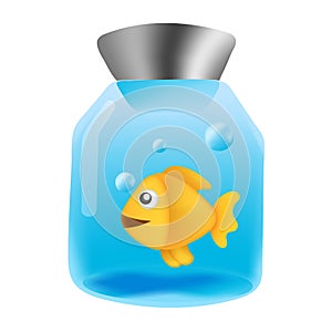 Ornamental goldfish is living in an aquarium jar, doodle icon image kawaii