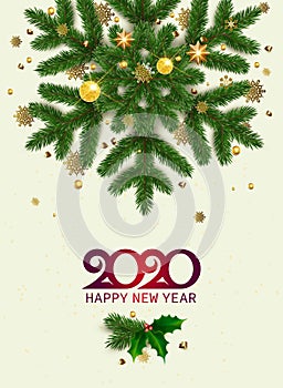 Ornamental image of Snowflakes Collected from Christmas Tree Branch. Vector illustration. Great for christmas cards