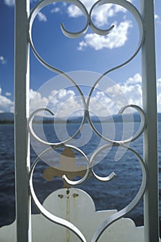 Ornamental iron fence on the Tahoe Queen Paddlewheel