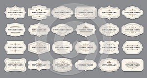 Ornamental label frames. Old ornate labels, decorative vintage frame and retro badge vector set