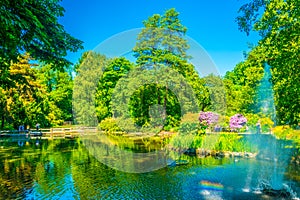 An ornamental lake inside of the Botanical Garden of the University of Wroclaw, Poland...IMAGE