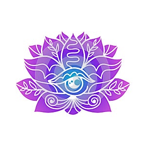 Ornamental lotus flower pattern with third eye. Decoration in oriental, Indian style