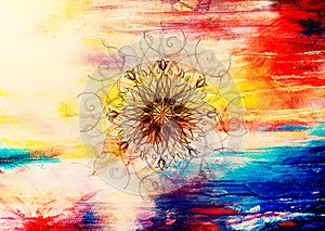 Ornamental mandala. Original hand draw and computer collage.