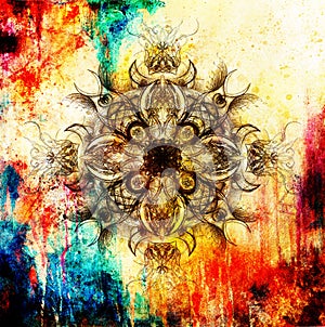 Ornamental mandala. Original hand draw and computer collage.