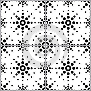 Moroccan geometric seamless vector tile pattern with dot art, black and white repetitive design