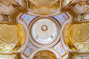 Ornamental and painted ceiling of Pantheon in Paris