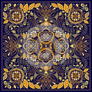 Ornamental Paisley pattern, design for pocket square, textile, silk shawl