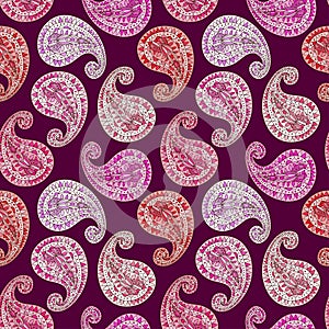 Ornamental paisley pattern. Indian linen design. Paisley seamless pattern. Decorative ethnic background. Colorful lace