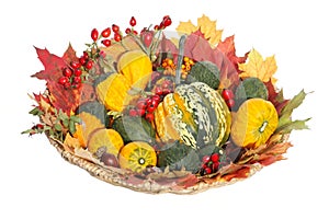 Ornamental pumpkins and autumnal decorations