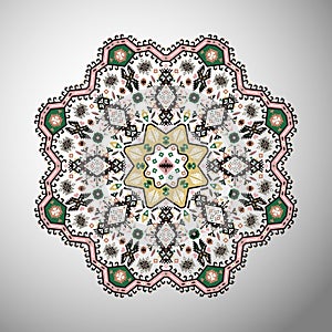 Ornamental round colorful geometric pattern in aztec style