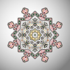 Ornamental round colorful geometric pattern in aztec style