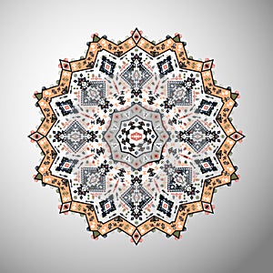 Ornamental round colorful geometric pattern in aztec style