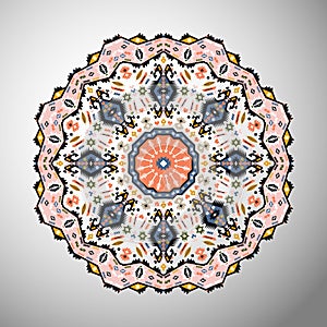 Ornamental round colorful geometric pattern in aztec style