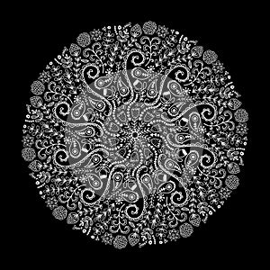 Ornamental round lace, kaleidoscopic floral decoration