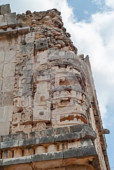 Ornamental sculptures of a Mayan temple, of the Ek Balam archaeological area