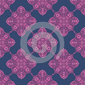 Ornamental seamless pattern design. Diamond repeating tiles blue and purple