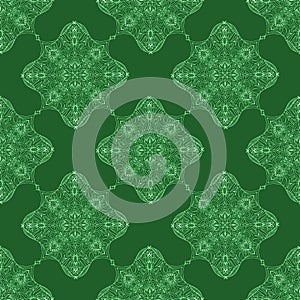 Ornamental seamless pattern design. Diamond repeating tiles green