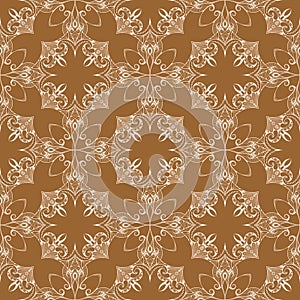 Ornamental seamless pattern design. Diamond tites radial decors - brown