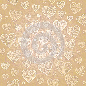 Ornamental seamless pattern with lacy hearts.