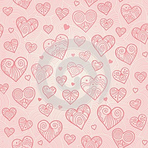 Ornamental seamless pattern with lacy hearts.