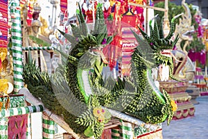 Ornamental serpents or dragons made from banana leaves